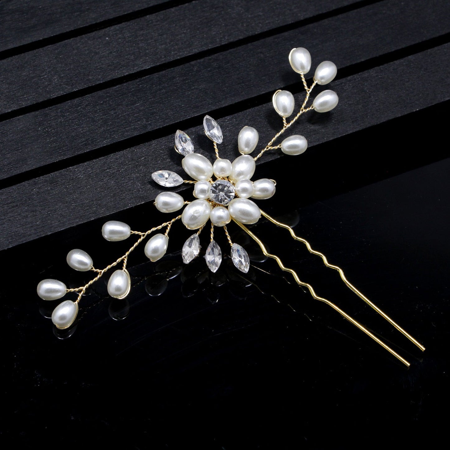 Handmade Pearl Crystal U-Shaped Hairpin Bridal Hair Accessory