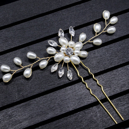 Handmade Pearl Crystal U-Shaped Hairpin Bridal Hair Accessory