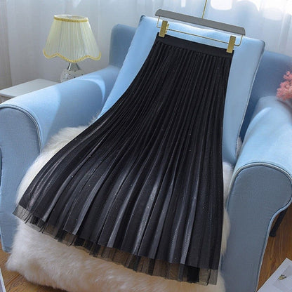 High Waist Slimming Gradient Mesh Long Skirt