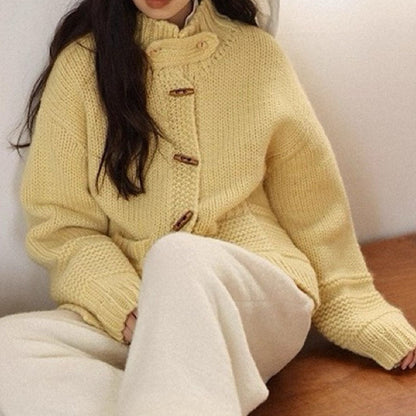 Chunky Knit Wool Solid Color Toggle Cardigan