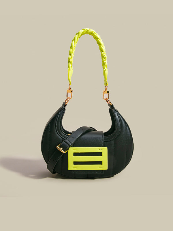 Color-Block Weave Zipper Saddle Bag