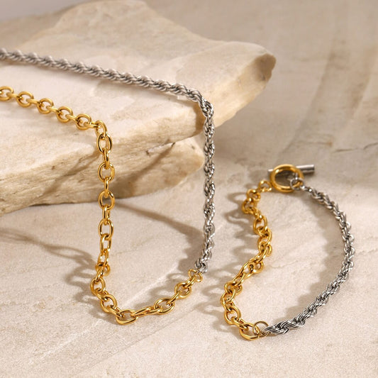 Trendy OT Buckle Color Block Chain Necklace