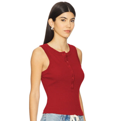 Round Neck Button Ribbed Sleeveless Vest