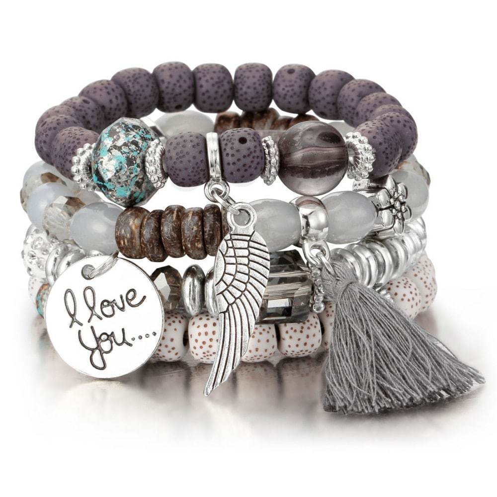 Natural Stone Bead Bangles Set