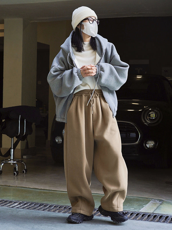 Casual Loose Wide Leg Drawstring Solid Color Pants