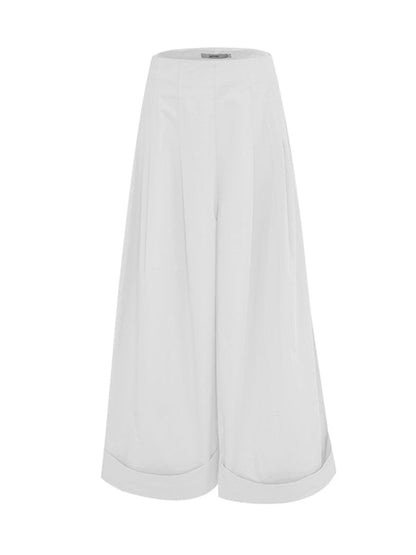 High Waisted Wide Leg Pleated Solid Color Casual Pants Bottoms Flared Trousers