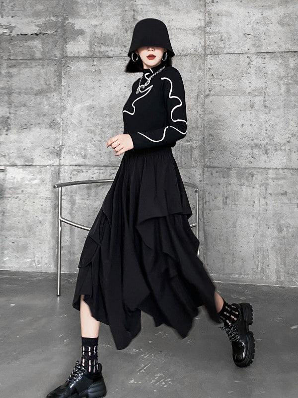 Fashion Irregularity Wide Leg Solid Color Elastic Waist Cropped Pants