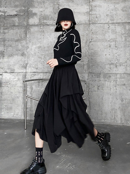 Fashion Irregularity Wide Leg Solid Color Elastic Waist Cropped Pants