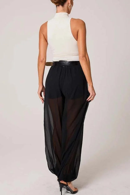 Autumn Avenue Chiffon See-Through Elastic Waist Aladdin Bloomers Pants