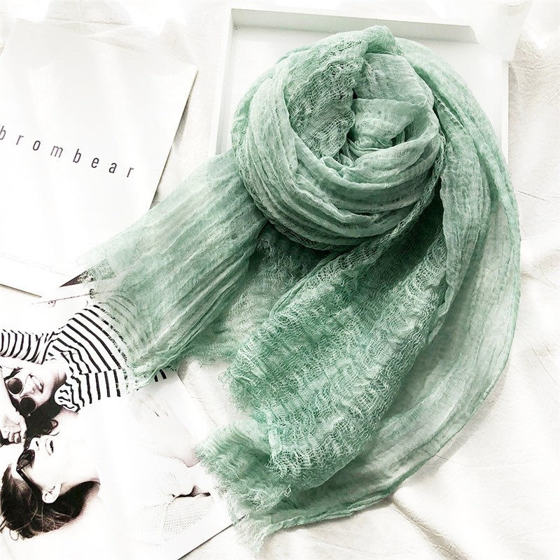 Solid Color Thin Fringed Scarf