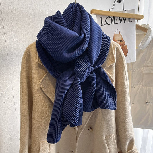 Multifunctional Solid Color Pleated Scarf