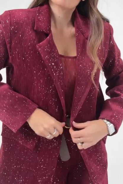 Women Collar Flash Jacket+ Pants Temperament Commuting Suit