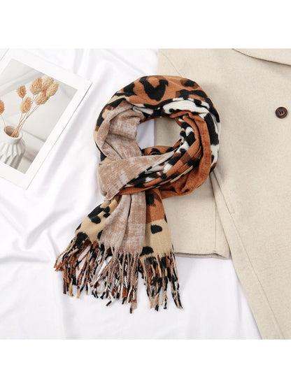 Sscarvii - Leopard Patchwork Tassel Winter Scarf