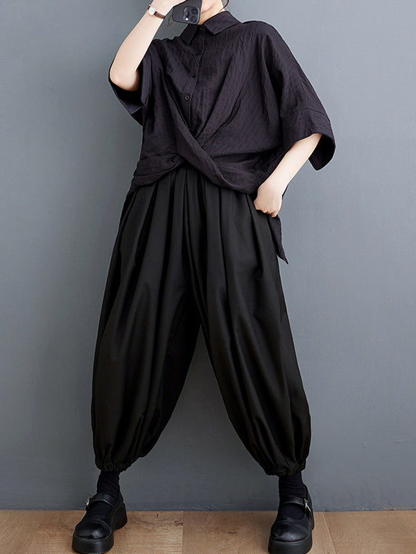 Bloomers Loose Drawstring Solid Color Casual Pants Bottoms