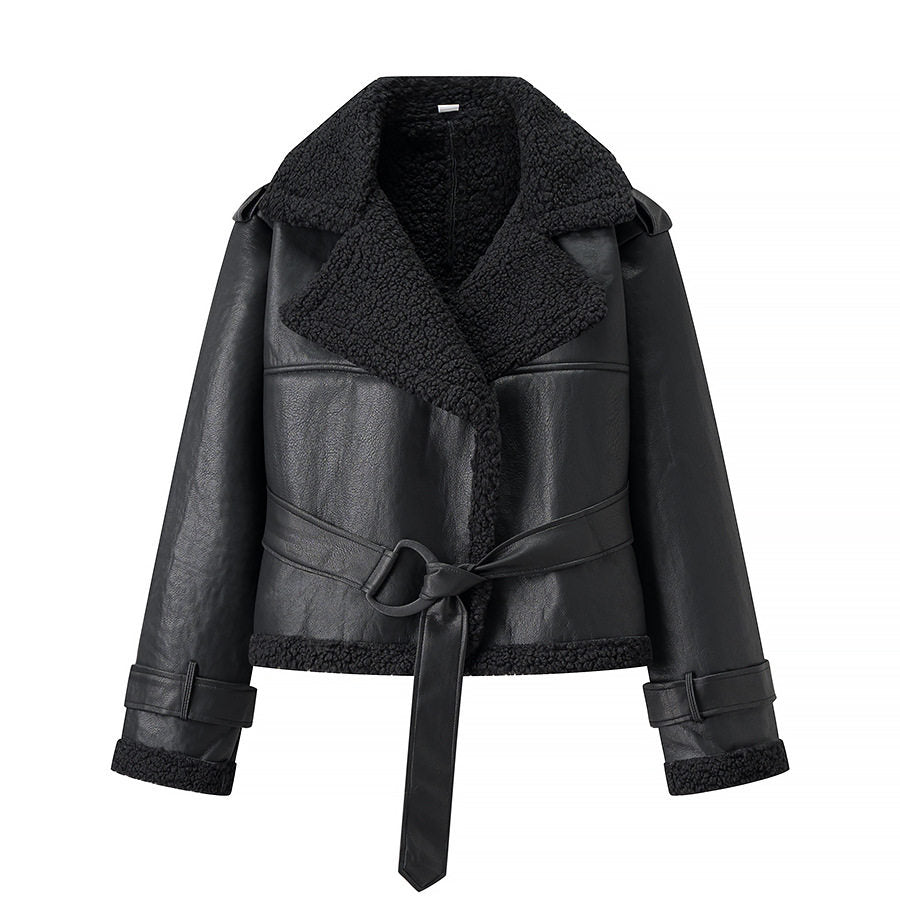 Short Fur Collar Leather Jacket