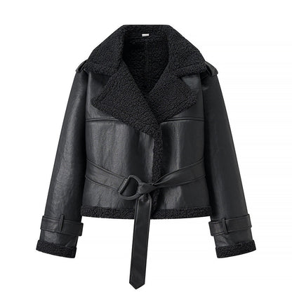 Short Fur Collar Leather Jacket