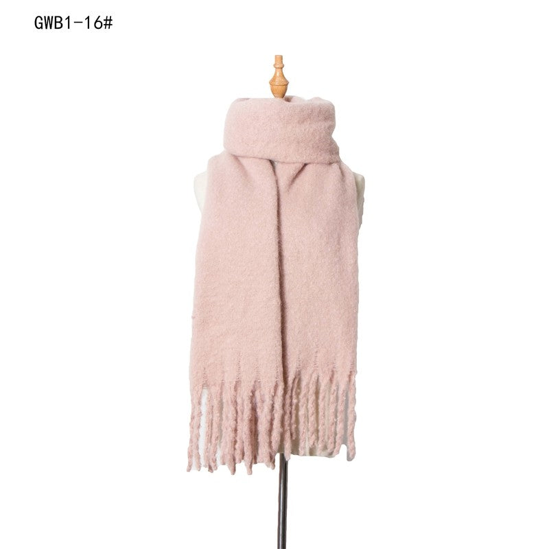 Winter Tassel Thickened Solid Color Scarf Shawl