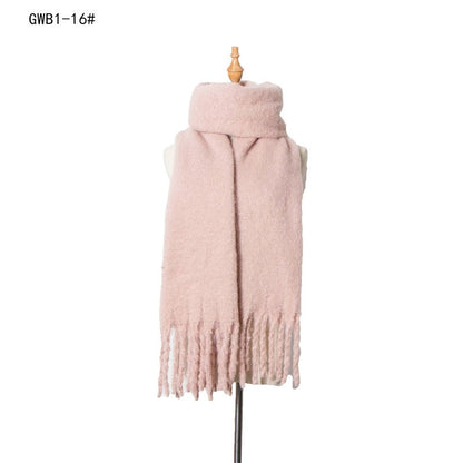 Winter Tassel Thickened Solid Color Scarf Shawl