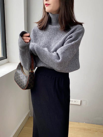 Casual Loose 6 Colors High-Neck Batwing Sleeves Sweater Top