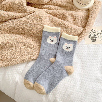 Rufia - Cute Dog Head Pattern Warm Floor Socks