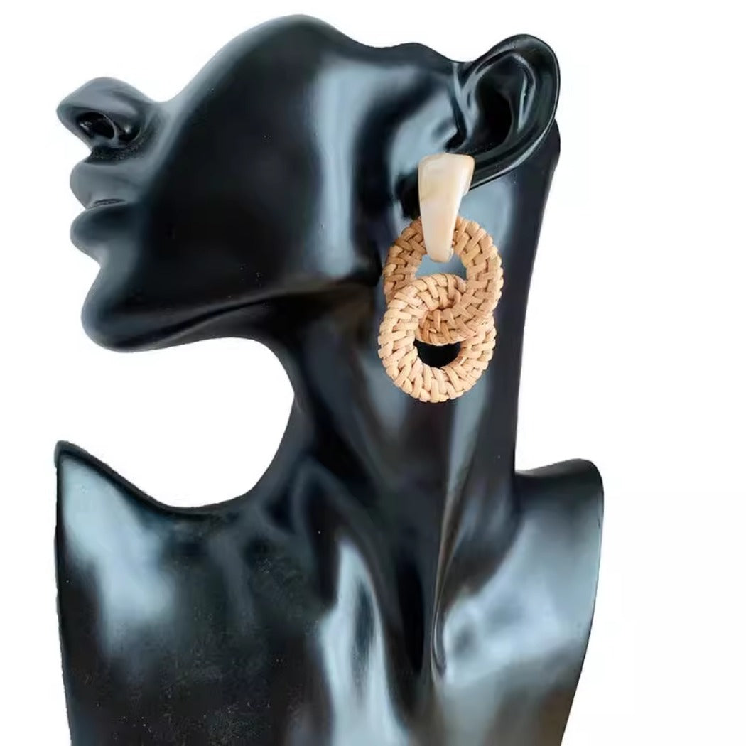 Earwish - Double Hoop Rattan Earrings - Boho &amp; Unique