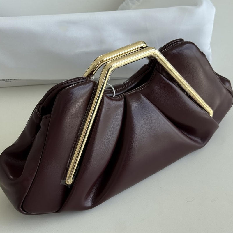 Minimalist Cloud Ruched Evening PU Leather Handbag