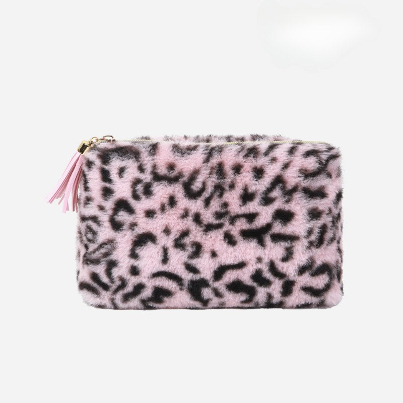 Leopard Print Plushed Large Capacity Makeup Bag