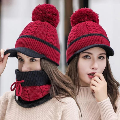 Winter Beanie Hat Scarf And Wind Proof Set 3 Pieces Thick Warm Knit Cap For Women