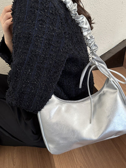 Geometric Pleated Solid Color Zipper Handbags