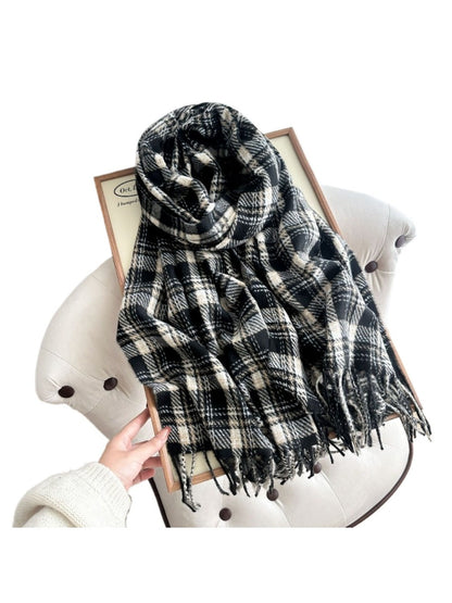 Scarvii - Thick Plaid Scarf Featuring Tassel