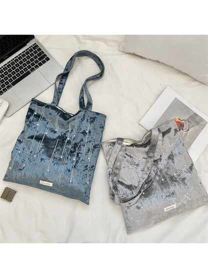Cosbai - Velvet Beaded Tote Bag with Magnetic Closure