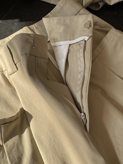 Original Loose Wide Legs Pleated Solid Color Pants