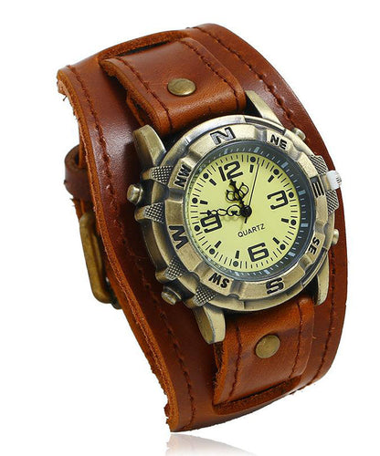 Retro Red Leather Quartz Movement Waterproof Watch