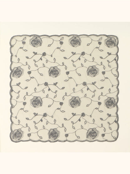 Haila - Rose Embroidery Polyester Square Scarf Shawl