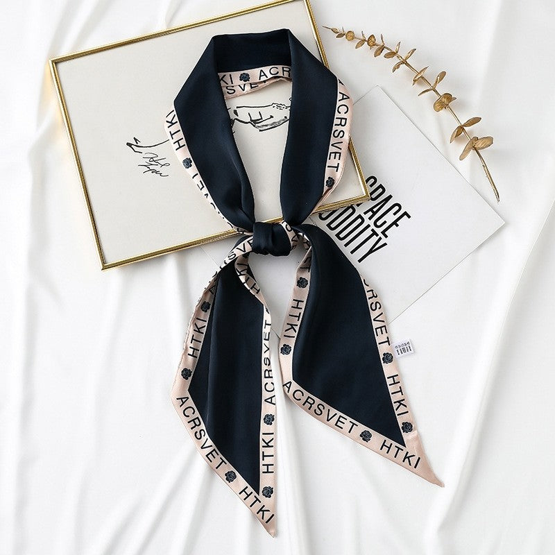 Printed Imitation Silk Long Tied Scarf