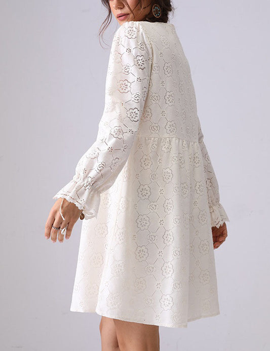 Hollow Lace Ruffle V-Neck Mini Dress