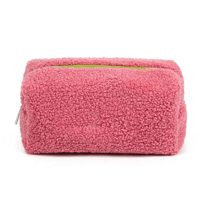 Solid Color Plush Portable Cosmetic Bag