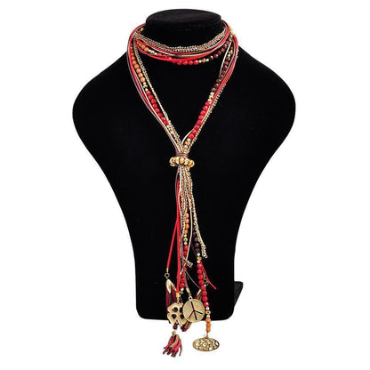 Fashion Metal Beads Tassel Necklace Sweater Chain