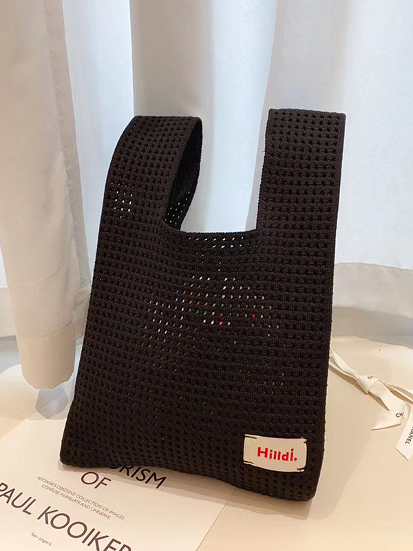 Hollow Letter Print Solid Color Handbags