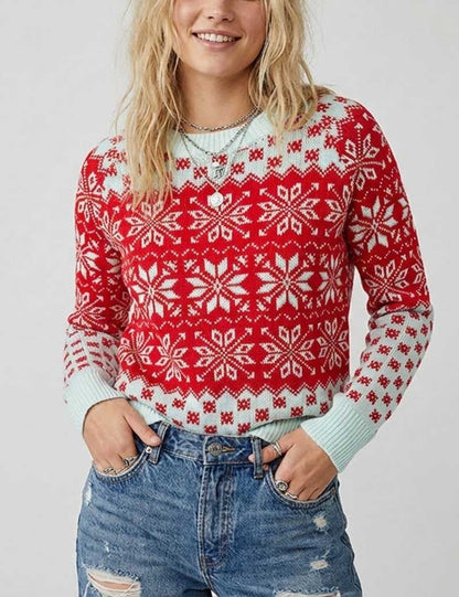 Snowflake Round Neck Knit Christmas Sweater