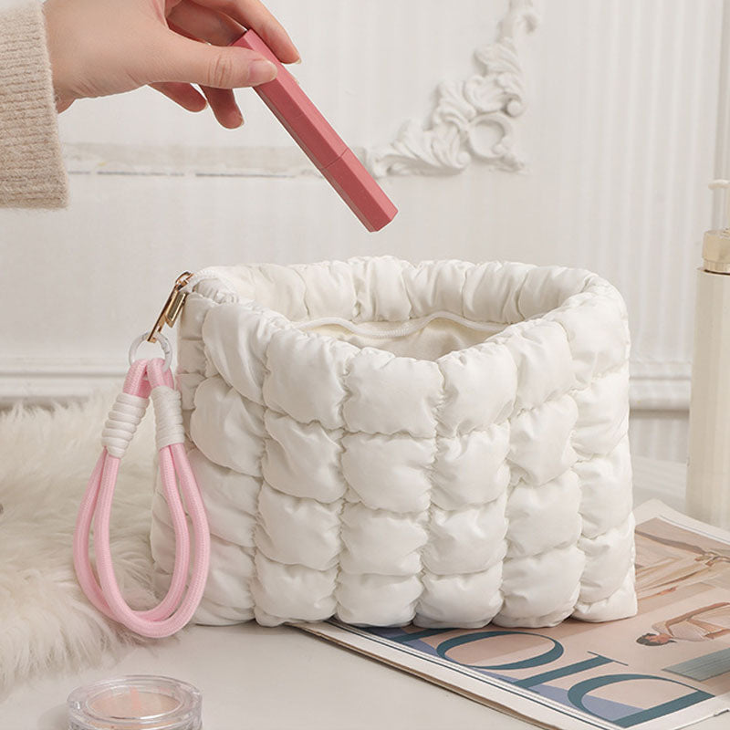 Puffer Quilted Solid Color Portable Cosmetic Bag