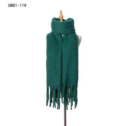 Winter Tassel Thickened Solid Color Scarf Shawl