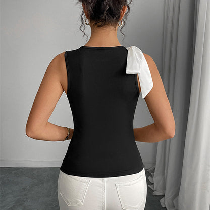 Color Block Bow Tie Slim Vest