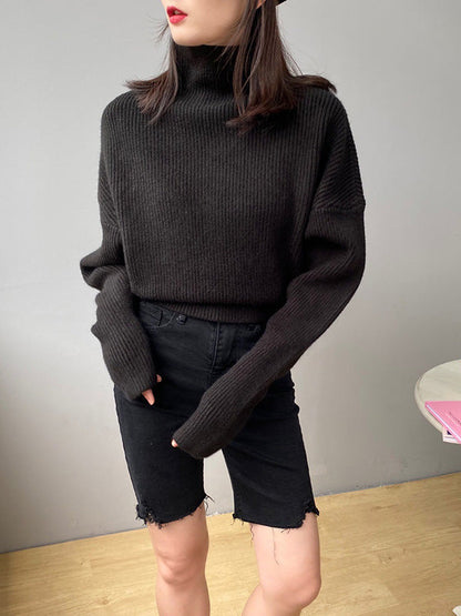 Casual Loose 6 Colors High-Neck Batwing Sleeves Sweater Top