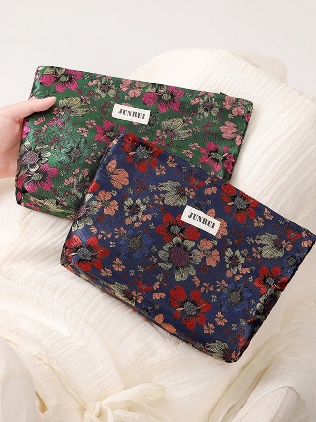 Cosbai - Zipper Makeup Pouch Bag with Floral Patterns