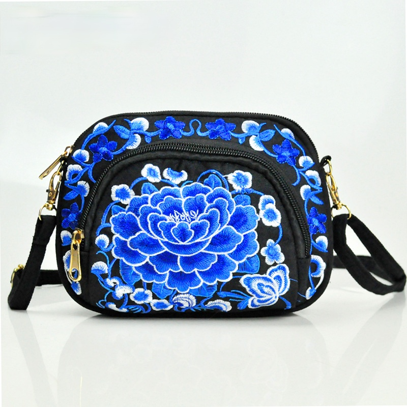 Tibet Ethnic Embroidery Bag Double Side Embroidery Canvas Zero Wallet Mobile Phone Bag Women'S Mini Slant Span Bag