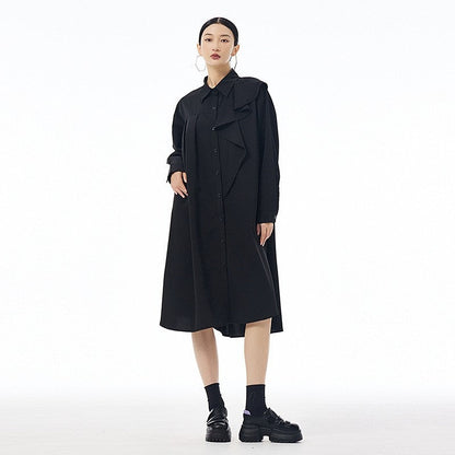 Pleated Contrast Panel Casual Dress