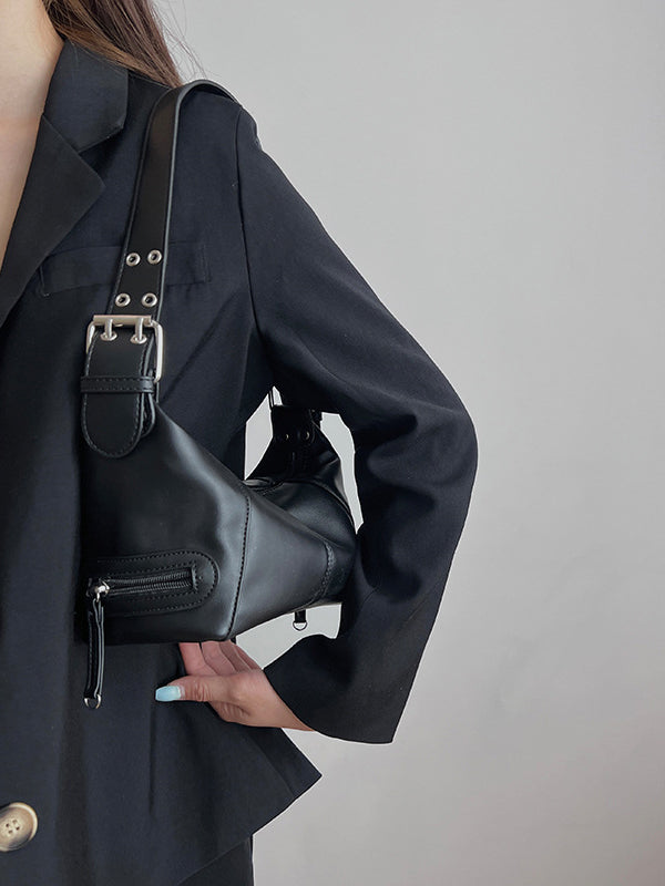 Buckle Solid Color Zipper Armpit Bags