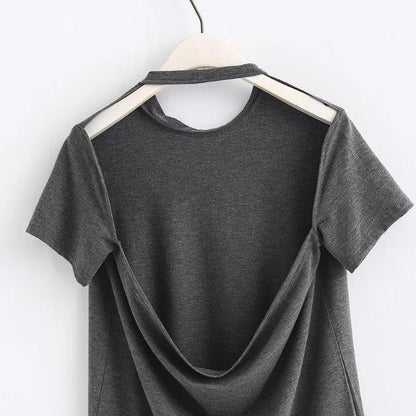 2018 New Arrival Women Sexy Leak Back Hanging Neck T-Shirt