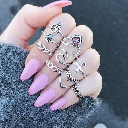 Vintage Crystal Hollow Carved V-Shaped Flowers 10 Sets Of 10 Sets Of Rings Ring Sets Of Jewelry